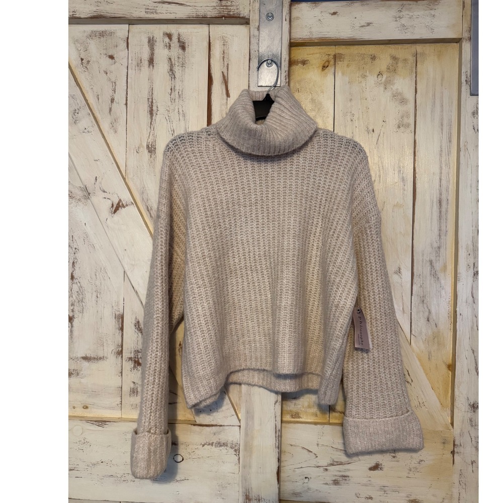 Philosophy Turtleneck Knit Sweater Ivory Taupe Pullover‎ Size Medium